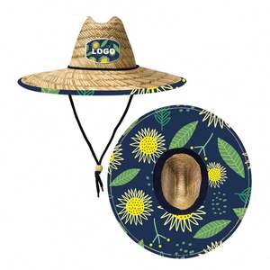 Sombrero de Paja con Logotipo Personalizado para Hombre, Gorra de Surf Salvavidas, Estampado Floral, Protección Solar, Viajes, Ciclismo, Casual - Product Image 1