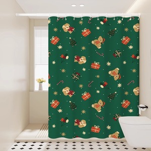 Rideau de Douche en Polyester Imprimé Numérique Imperméable Personnalisé Motif Arbre de Noël Rouge Père Noël Pain d'Épices Vente en Gros - Product Image 3