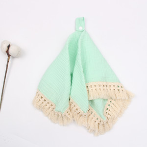 Serviette douce en mousseline de coton gaze pour bébé, serviette <span class=keywords><strong>apaisante</strong></span>, pendentif sucette, couverture de sécurité pour bébé avec macramé - Product Image 4