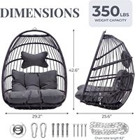 Fauteuil suspendu d'extérieur sans support, pliable, résistant aux intempéries, en rotin, avec coussin