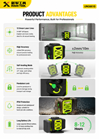 Kit de niveau laser vert DIY pour améliorations domestiques, base rotative, auto-nivelant, alimenté par 3 piles au lithium, 3 points pour la pose d'images