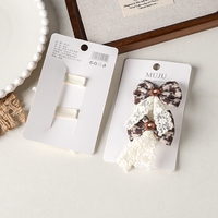 Lot de 2 pinces à cheveux nœud imprimé style féerique français avec bord en tissu à franges, accessoires pour enfants, taille 5 cm