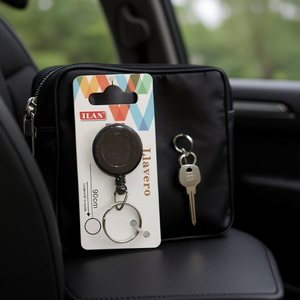 Portachiavi Iln con cordino estensibile 90 cm max, nero, retrattile, per chiavi e borse - Product Image 2