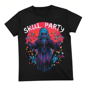 T-shirt Grafica Teschio da Uomo Nera Vestibilità Boxy Streetwear Girocollo Manica Corta 100% Cotone Jersey Stampa Frontale - Product Image 1