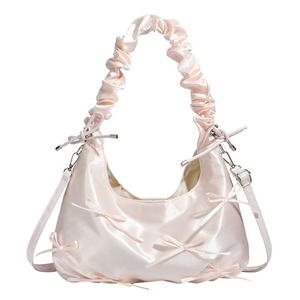 Glossy Bowknot Ruched <b>Handbag</b> Top <b>Handle</b> PU Leather Shoulder Bag - Product Image 6