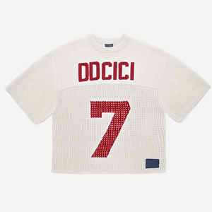 Personalizado OEM ODM Diseño Logo Letra <span class=keywords><strong>Jacquard</strong></span> Manga Corta Suéter Fútbol Prendas de punto Crochet Malla <span class=keywords><strong>Jersey</strong></span> de punto Hombres - Product Image 4
