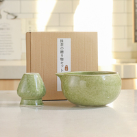 Ensemble de bols à matcha mignons à bec à deux tons avec logo OEM pour cérémonie de luxe avec porte-fouet