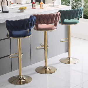 Silla de Taburete de <span class=keywords><strong>Bar</strong></span> tapizada de tela con marco de metal ajustable en altura de lujo moderno - Product Image 6