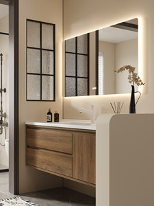 Lavabo de Cerámica de Estilo Vintage con Espejo con Iluminación Inteligente y Mueble de Baño Suspendido en la Pared - Product Image 2