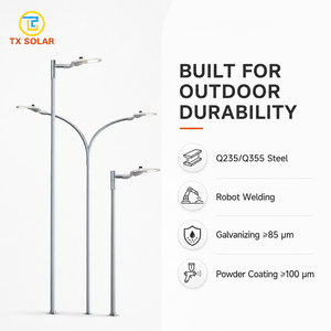 Poteau d'éclairage décoratif de haute qualité TX, 3 lampes, personnalisable, simple ou double bras, en <span class=keywords><strong>acier</strong></span> galvanisé, pour lampadaire solaire - Product Image 1