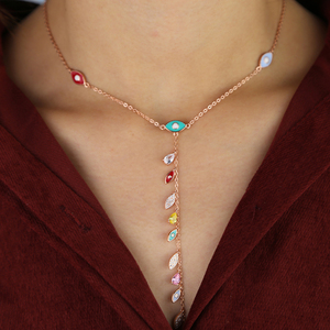 Rose Gold Plated Turkish Jewelry Cute Lovely Tiny Enamel Evil Eye Charm LONG <strong>Y</strong> Lariat <strong>Necklace</strong> - Product Image 5