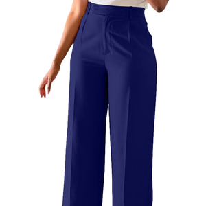 Pantalones de Mujer, Nuevos, de Color Sólido, Elegantes, Formales, de Cintura Alta, Rectos, de Pierna Ancha, con Estampado Digital, de Secado Rápido y Antiarrugas, para Primavera - Product Image 1