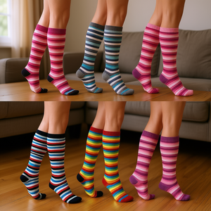 Calcetines Altos hasta la Rodilla para Mujer DB, Paquete de 6 Pares, Coloridos, de Nailon Transpirable, a Rayas, Sólidos, Casuales, para Uso Diario - Product Image 2