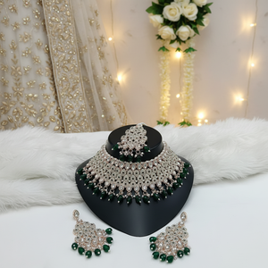 Silver Plated Brass Zircon Bridal <b>Set</b> Choker Necklace Drop Earrings Tikka Ethnic High Quality Wedding Engagement Party Gift - Product Image 3