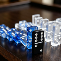 Jeu de dominos en acrylique de qualité supérieure imprimé UV, tuiles bleues transparentes noires mates, jeu de société moderne pour les soirées en famille, les fêtes, les enfants et les adultes