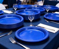 Assiettes jetables en plastique bleu solide, bord gaufré, rondes, résistantes, pour fêtes d'anniversaire, pique-niques, traiteur