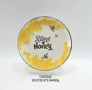 8 Inch Ronde Keramische Plaat Met Honey Bee Decoratie