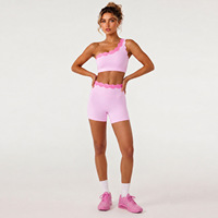 Custom logo meisjes scallop skort outfits set mouwloos zacht materiaal sportieve set one-shoulder sportbeha shorts yoga sets