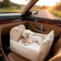 Siège de voiture pliable et réglable pour chien en tissu Oxford et PU, coussin moelleux beige, lit de voyage sécurisé pour petits chiens et chats