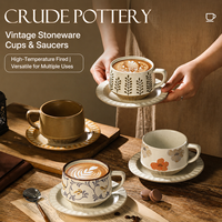 Ensemble de tasses à café en céramique vintage avec soucoupes, tasses en grès à motifs floraux pour la maison, le café, l'heure du thé et les repas élégants