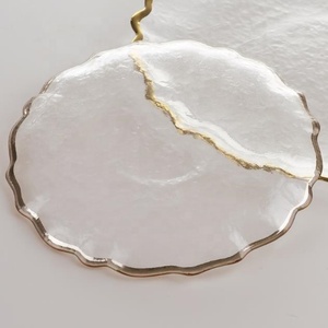 المائدة المنزلية الشفافة شفافة أطباق طعام غربية شفافة بحافة ذهبية طقم أطباق - Product Image 4