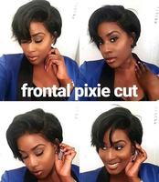 Perruque Pixie brésilienne courte à frange, coiffure Bob, cheveux naturels, dentelle frontale, vente en gros