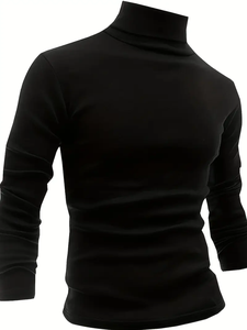 เสื้อยืดคอเต่าโพลีเอสเตอร์สำหรับผู้ชายโลโก้แบบสั่งทำทรงสลิมฟิตแขนยาวสีพื้นยืดปานกลางความยาวปกติ - Product Image 4