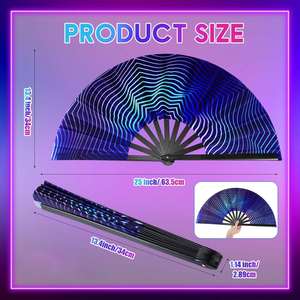 Éventail pliant fluorescent UV de 13 pouces, fait main en bambou, avec pochette, pour fête, festival, décoration, cadeau - Product Image 2