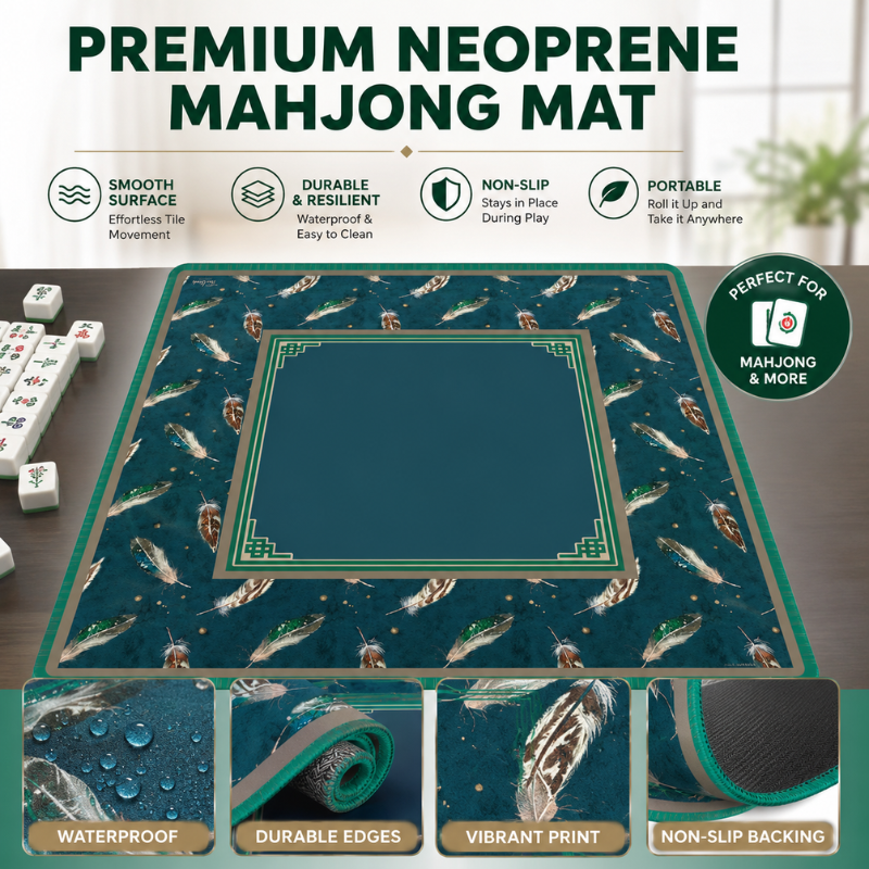 Luxury Blue Feathers American Mahjong Mat Fourwinds 33 Inch Neoprene ...