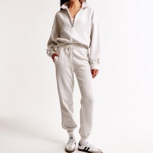 Sudadera con capucha y cuello alto para mujer, de manga larga, de algodón grueso, con cremallera de un cuarto, tipo jersey - Product Image 5