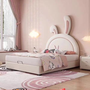 Letto a Forma di Coniglio per Cameretta, Moderno e Minimalista, Trendy Letto Principessa Rosa per Bambine, Letto Cartoon con Orecchie di Coniglio per Bambini - Product Image 3