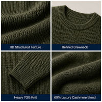 Pull à col rond structuré 3D pour homme, pull en cachemire et laine mérinos à tricot épais pour l'automne et l'hiver
