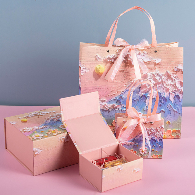 HOT Luxury Magnetic Gift Box Packaging Ribbon Handle Folding Custom Logo Hard Rigid Cardboard Paper Black Pink Clothing Insert