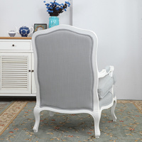 Fauteuil en bois sculpté à la main de style français avec revêtement en tissu, pour salon, chaise individuelle