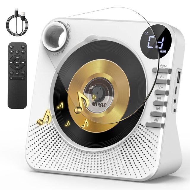 Home Desktop CD Player with LCD Display Portable CD Player Support CD/CD-R/CD-RW/MP3/WMA, Built-in BT 5.0 Home Player CD