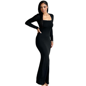Abiti eleganti alla moda semplice tinta unita Slim Maxi abiti a spacco da donna <span class=keywords><strong>grande</strong></span> prezzo vestito svasato - Product Image 6