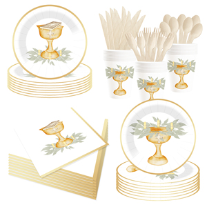 DAMAI - Juego de Platos de Papel, Servilletas y Mantel Desechables con Diseño de Flores Blancas para Comunión, Bautizo, Fiesta Infantil - Product Image 2