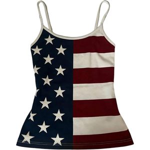 Débardeur camisole imprimé drapeau américain pour femme, bretelles spaghetti, coupe ajustée, haut d'été - Product Image 1