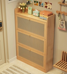 Zapatero Moderno de Madera de Caucho y Mimbre para Sala de Estar, Mueble de Almacenamiento Independiente - Product Image 1
