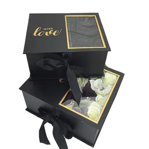 Подарок на день Святого Валентина, коробка для розы, прочная бумажная коробка с сияющей любовью, прозрачная подарочная коробка для матери на День святого Валентина, цветок
