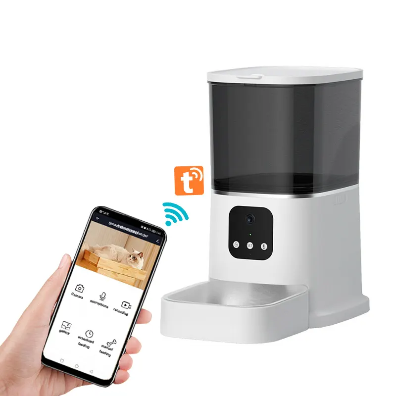 Dispenser pemberi makan hewan peliharaan otomatis interaktif cerdas makanan kucing terhubung otomatis dengan kamera aplikasi ponsel