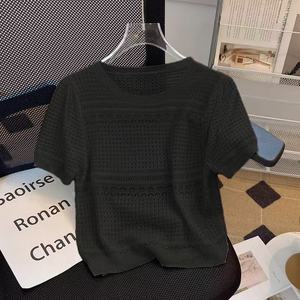 เสื้อไหมพรมถัก iStapromo สีขาวสำหรับผู้หญิง สไตล์วินเทจ คอเว้า แขนสั้น ผ้าบาง ใส่ได้ในช่วงฤดูร้อน - Product Image 3