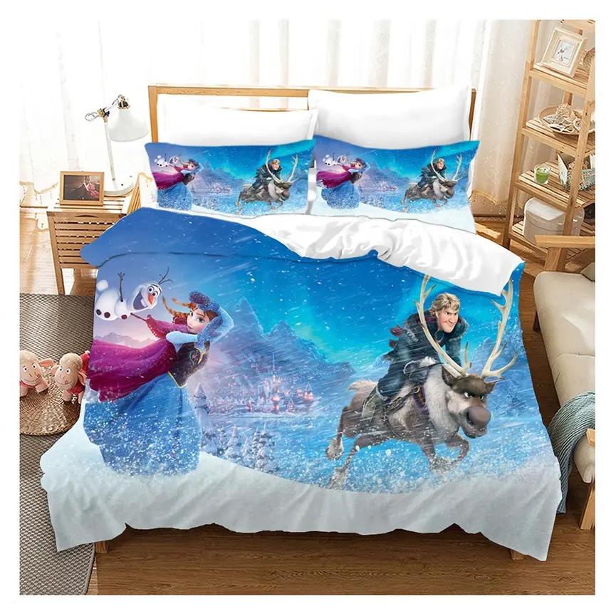 Juego de cama personalizado para niña de Frozen, Sábana de cama con dibujos animados en 3D, juego de funda nórdica para niños impresos