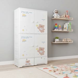 Dessin animé ours bébé Suspension vêtements <span class=keywords><strong>armoire</strong></span> avec roues tiroirs de rangement avec Double porte <span class=keywords><strong>chambre</strong></span> en plastique placard 3 couches - Product Image 3