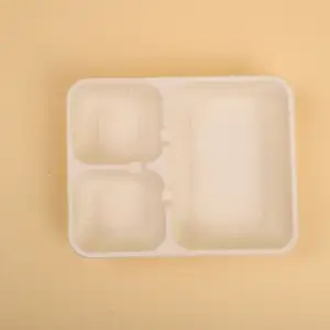 Biodegradable Cornstarch 3 Compartment To Go Food Container with Lid for Catering Services Disposable Bento Box Tableware