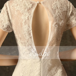 Ruolai ZW00011 Real Picture Short Sleeve O-neck Mermaid <strong>Boho</strong> <strong>Wedding</strong> <strong>Dress</strong> Backless Lace Appliques <strong>Wedding</strong> <strong>Dress</strong> - Product Image 6