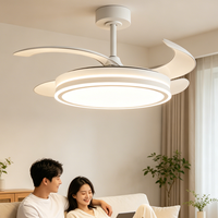 Ventilador de Techo Moderno Invisible con Luz LED y Aspas Retráctiles, Lámpara de Araña para Sala de Estar, Dormitorio, Comedor