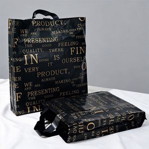 Glossy Black Gold Letter Print PE <b>Plastic</b> Tote <b>Bag</b> Shopping Carry <b>Bag</b> <b>for</b> Clothing Boutique Garment <b>Packaging</b> - Product Image 2