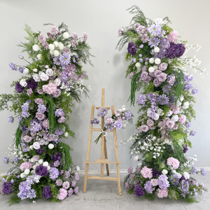 X885 giungla matrimonio verde giardino foresta arco floreale in seta artificiale verde piante rosa viola fiore arco per evento di nozze - Product Image 2