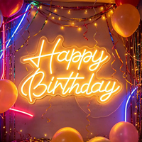 Panneau néon RGB Joyeux Anniversaire 60x40cm, panneau lumineux LED néon à intensité variable avec télécommande pour la décoration murale de fête d'anniversaire